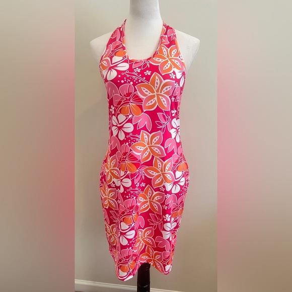 SHEIN NWOT Pink and Orange Backless Dress Vibrant Floral - Picture 1 of 4